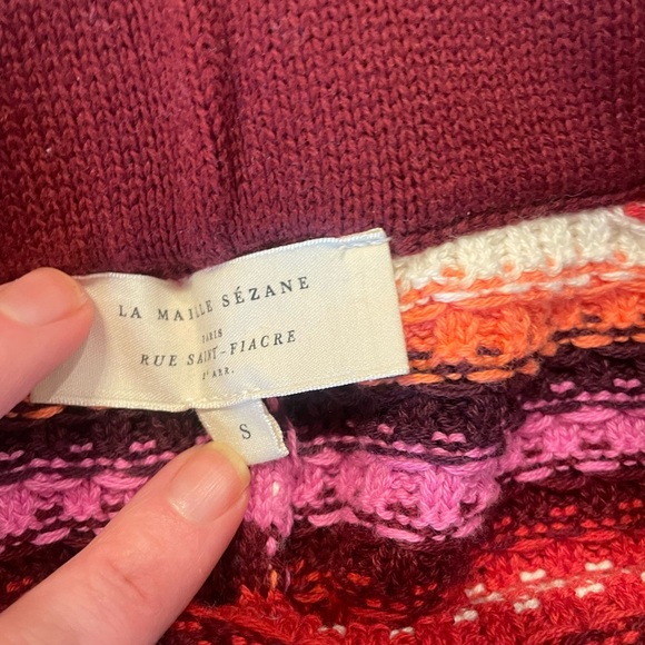 Sezane Eliam Shorts. Striped Knit. Size Small. Burgundy white orange red pink - Picture 8 of 9